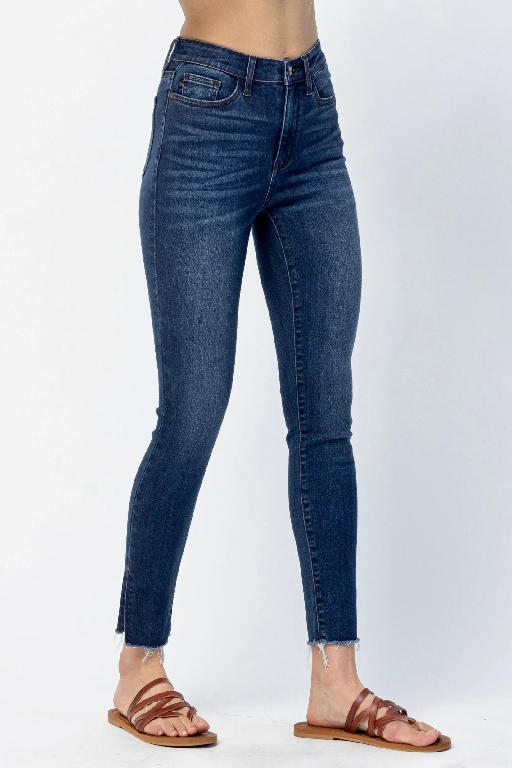 Judy Blue High Waist Side Slit Skinny Jeans- Dark Wash