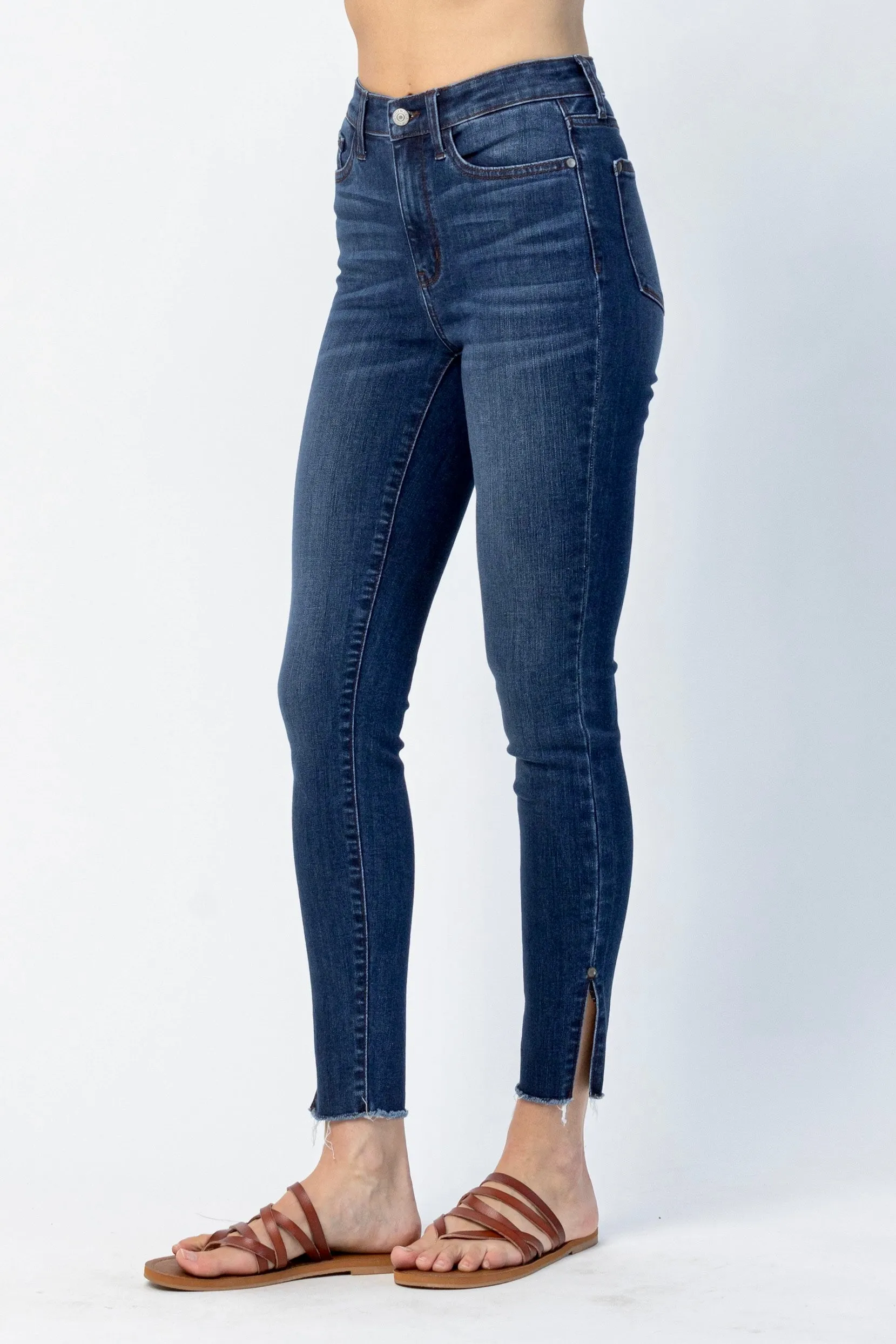 Judy Blue High Waist Side Slit Skinny Jeans- Dark Wash