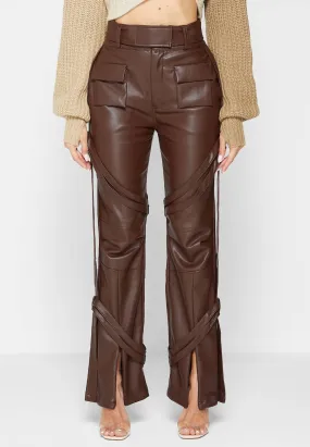 Leather Carpenter Cargo Trousers - Brown