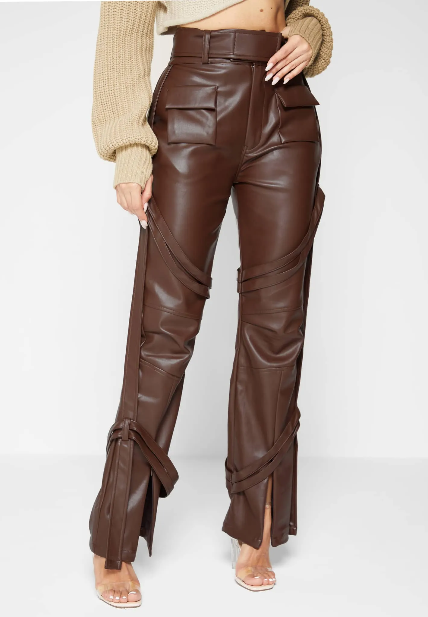 Leather Carpenter Cargo Trousers - Brown