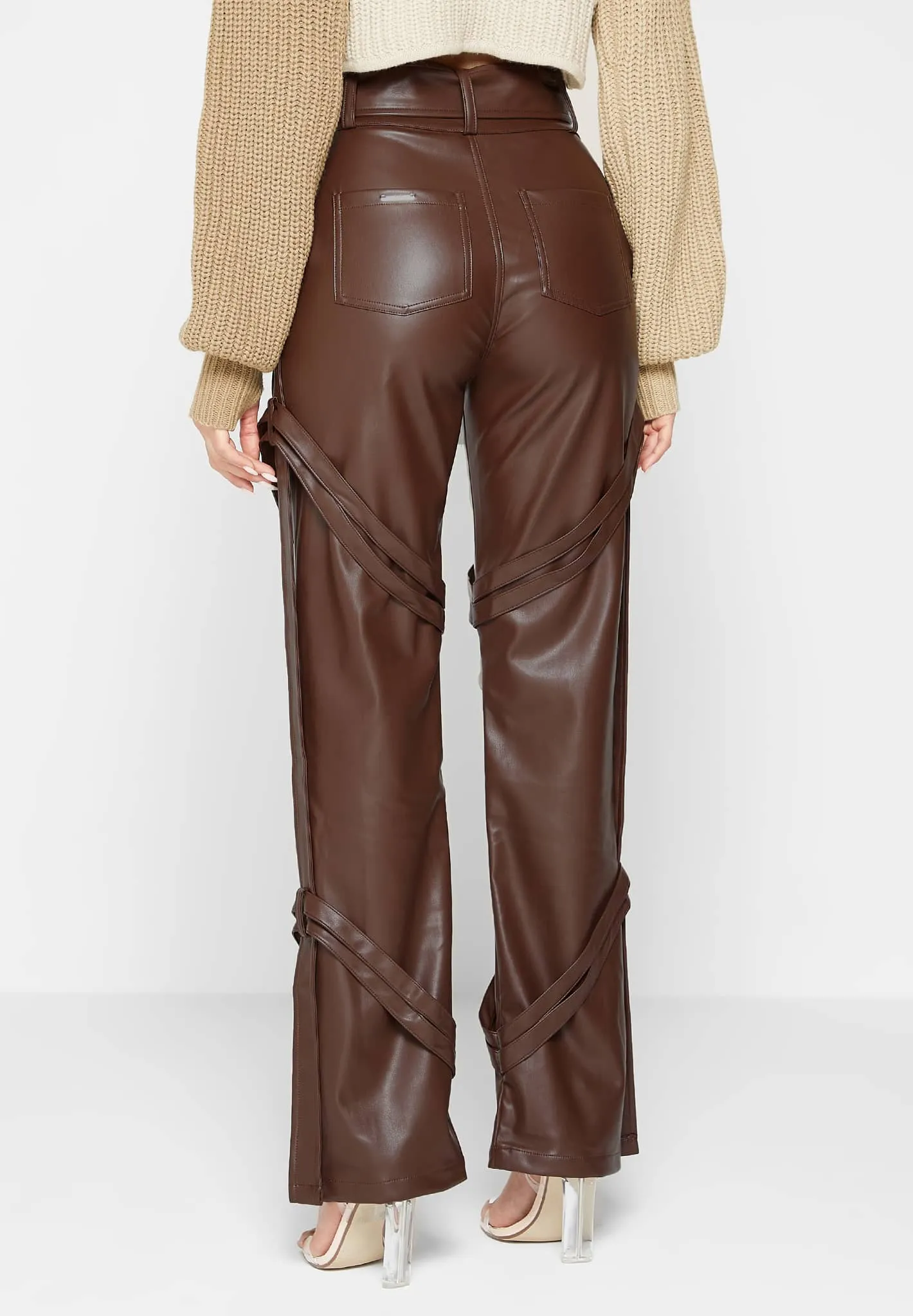 Leather Carpenter Cargo Trousers - Brown