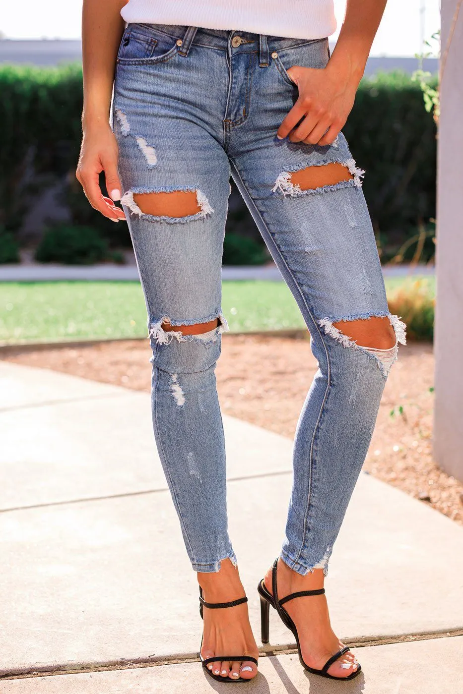 Leta Distressed Medium Wash Denim Skinny Jeans