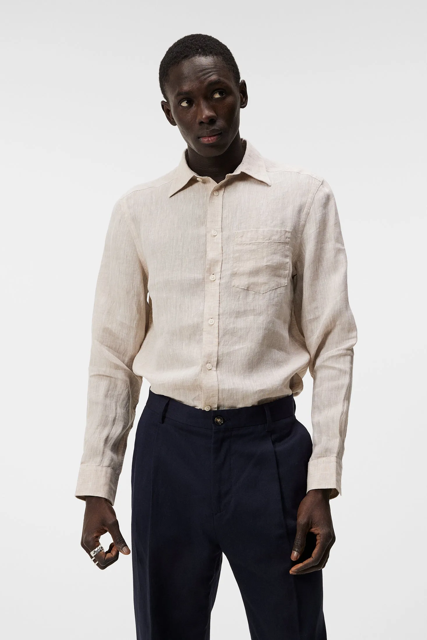 Linen Melange Long Sleeve Slim Shirt