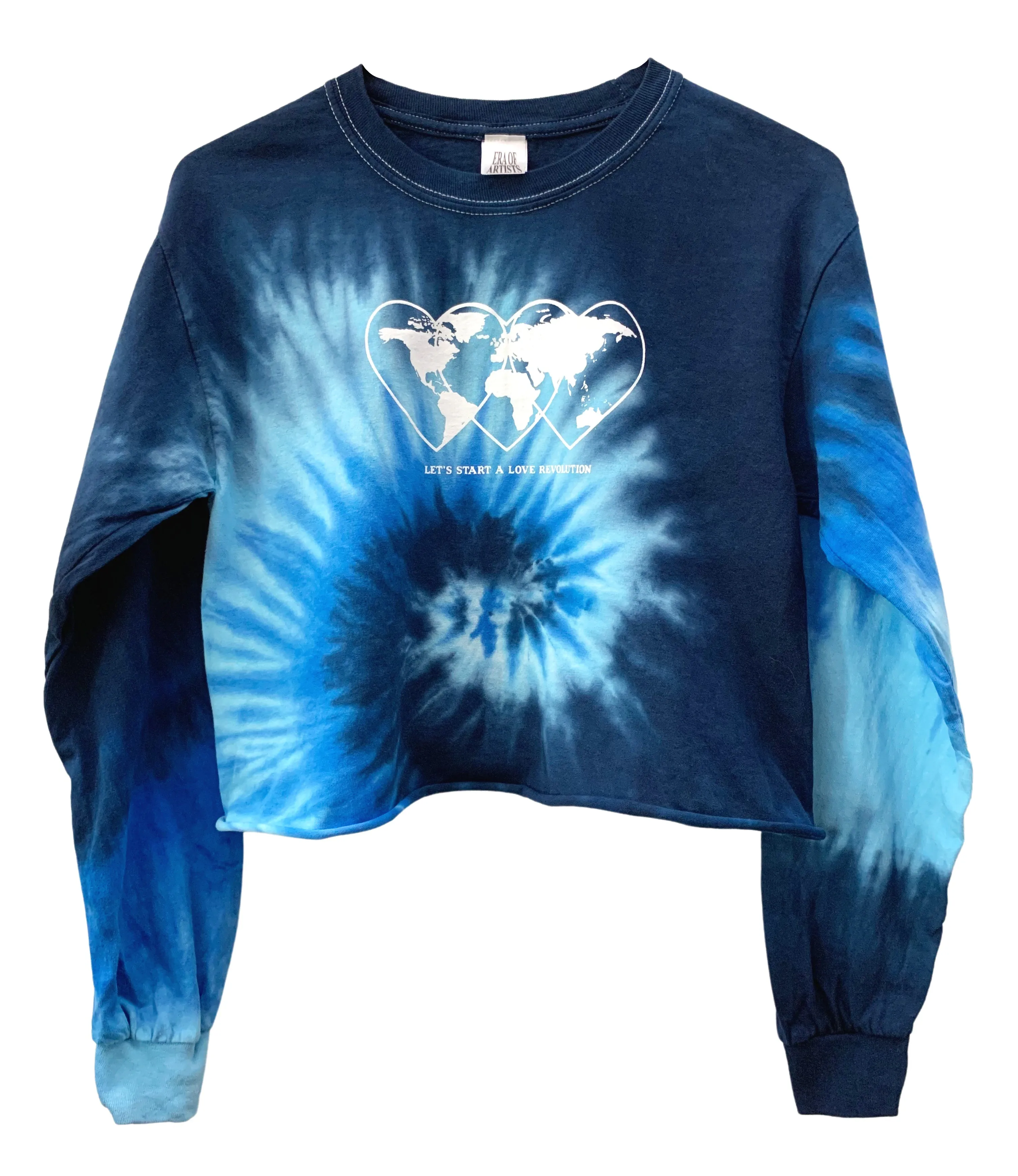 Love Revolution Ocean Tie-Dye Graphic Long Sleeve Unisex Crop Top