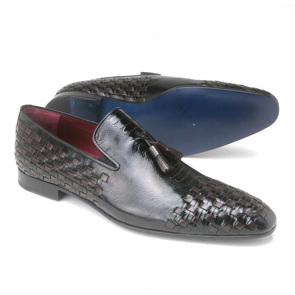 Mario Manzoni Ostrich Leg Black and Brown Woven Tassal SlipOn