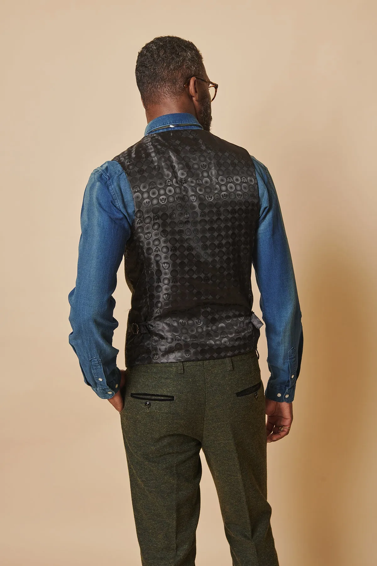 MARLOW - Olive Green Tweed Single Breasted Waistcoat