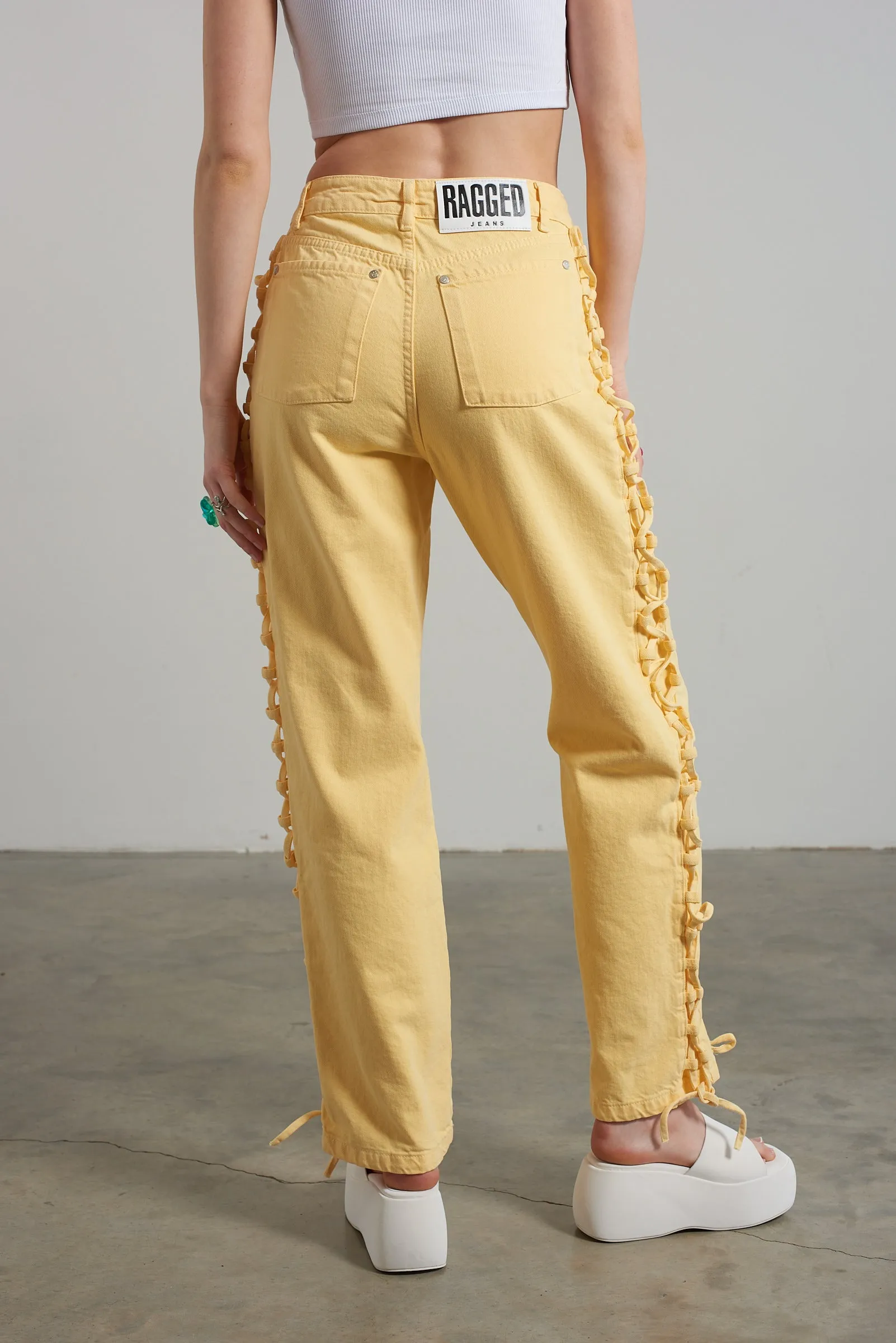 Mellow Lace Up Dad Jean Yellow