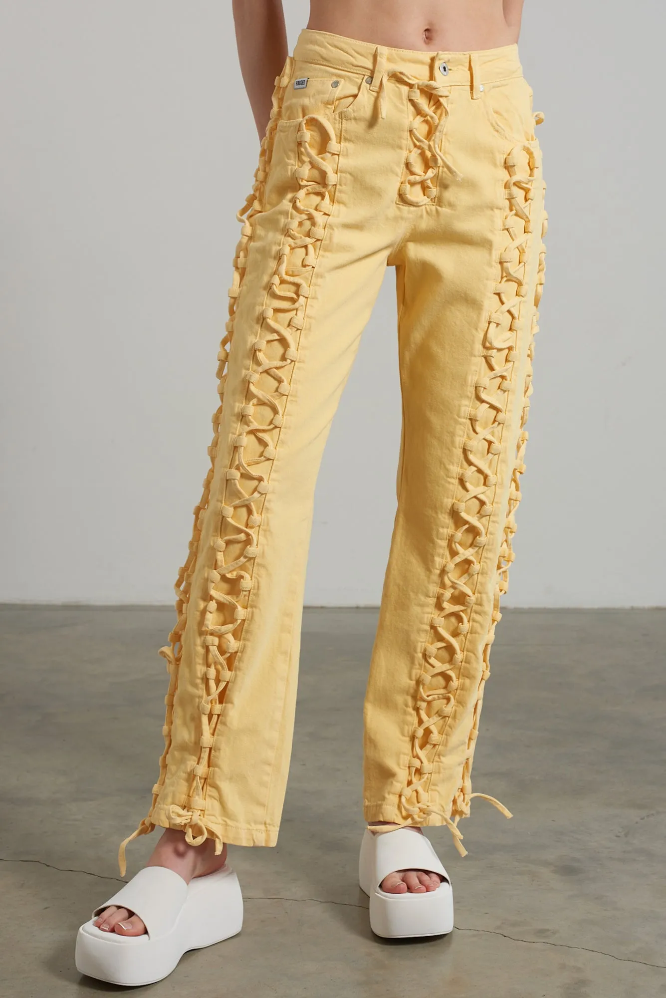 Mellow Lace Up Dad Jean Yellow