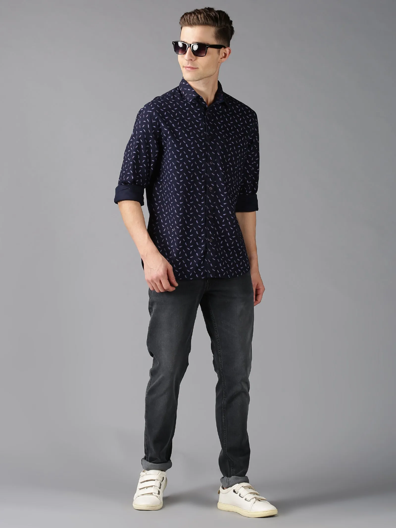 MEN'S BLACK PRINT SLIM FIT SHIRT