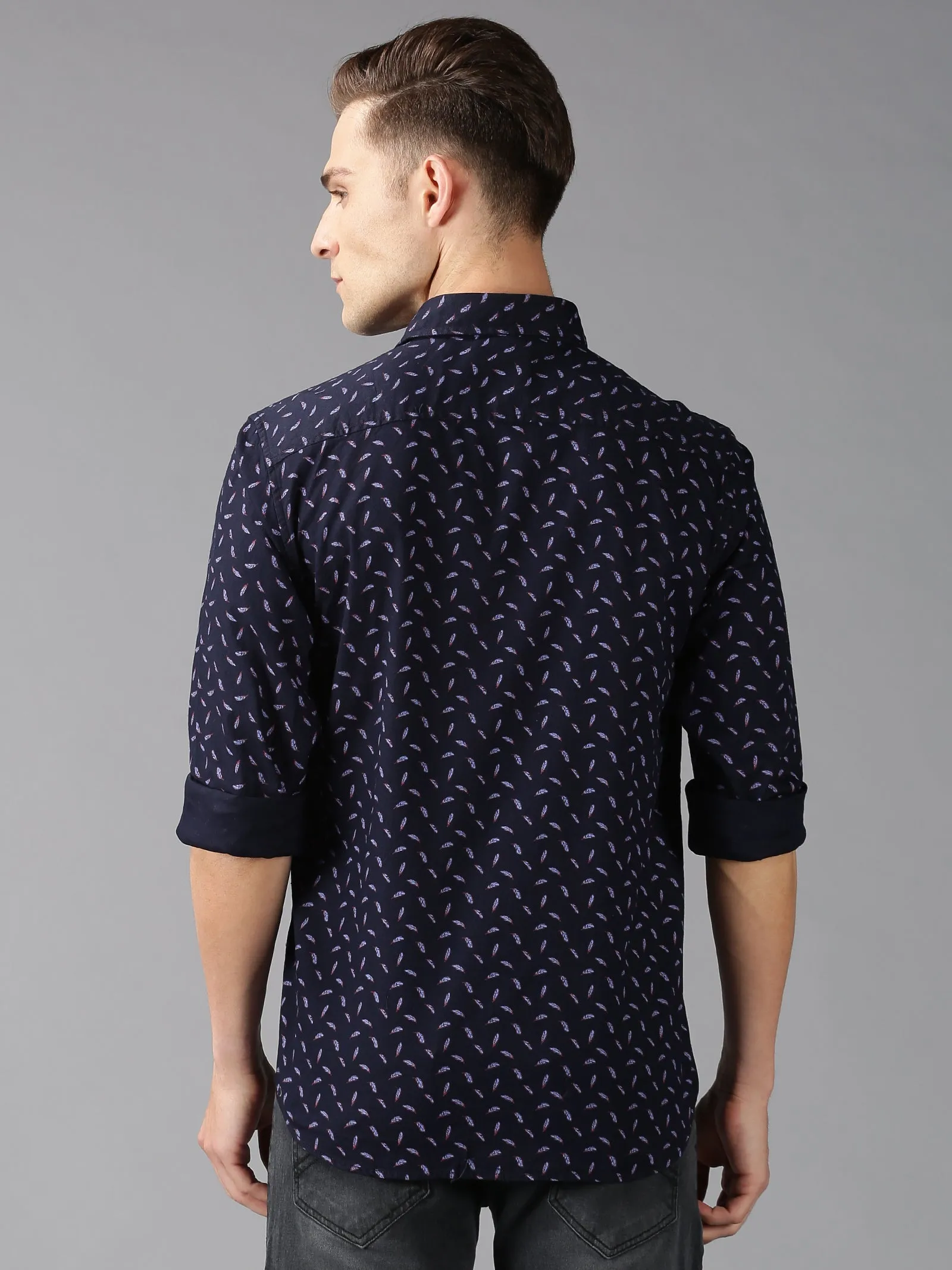 MEN'S BLACK PRINT SLIM FIT SHIRT