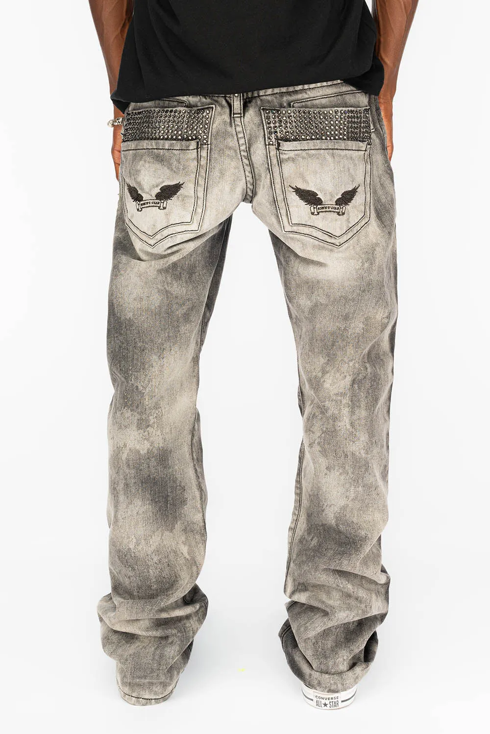 MENS DOUBLE BACK POCKET JEANS WITH CRYSTALS IN CHEROKEE WASH