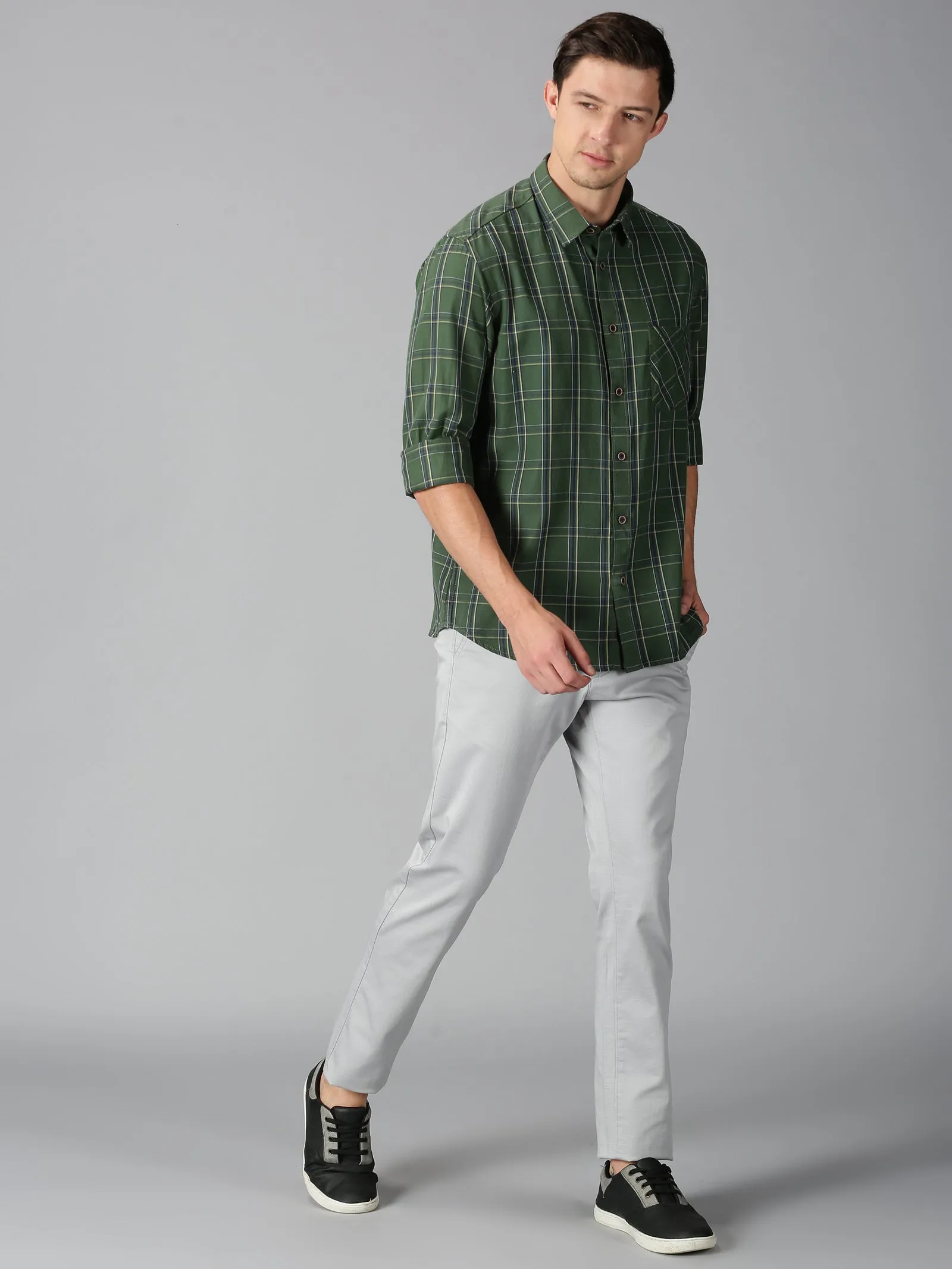 MEN'S GREEN CHECK SLIM FIT SHIRT