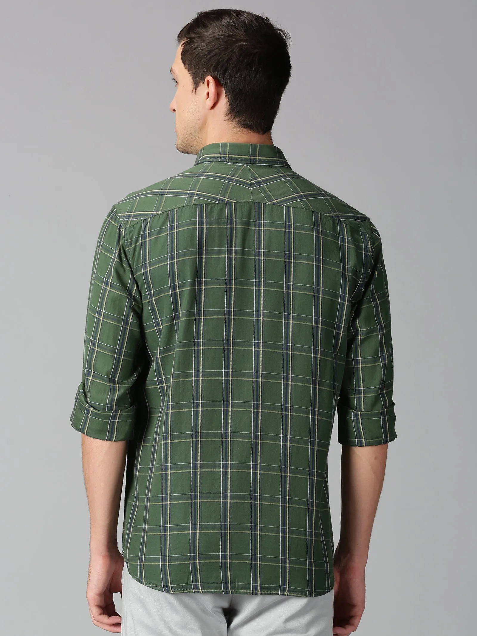 MEN'S GREEN CHECK SLIM FIT SHIRT