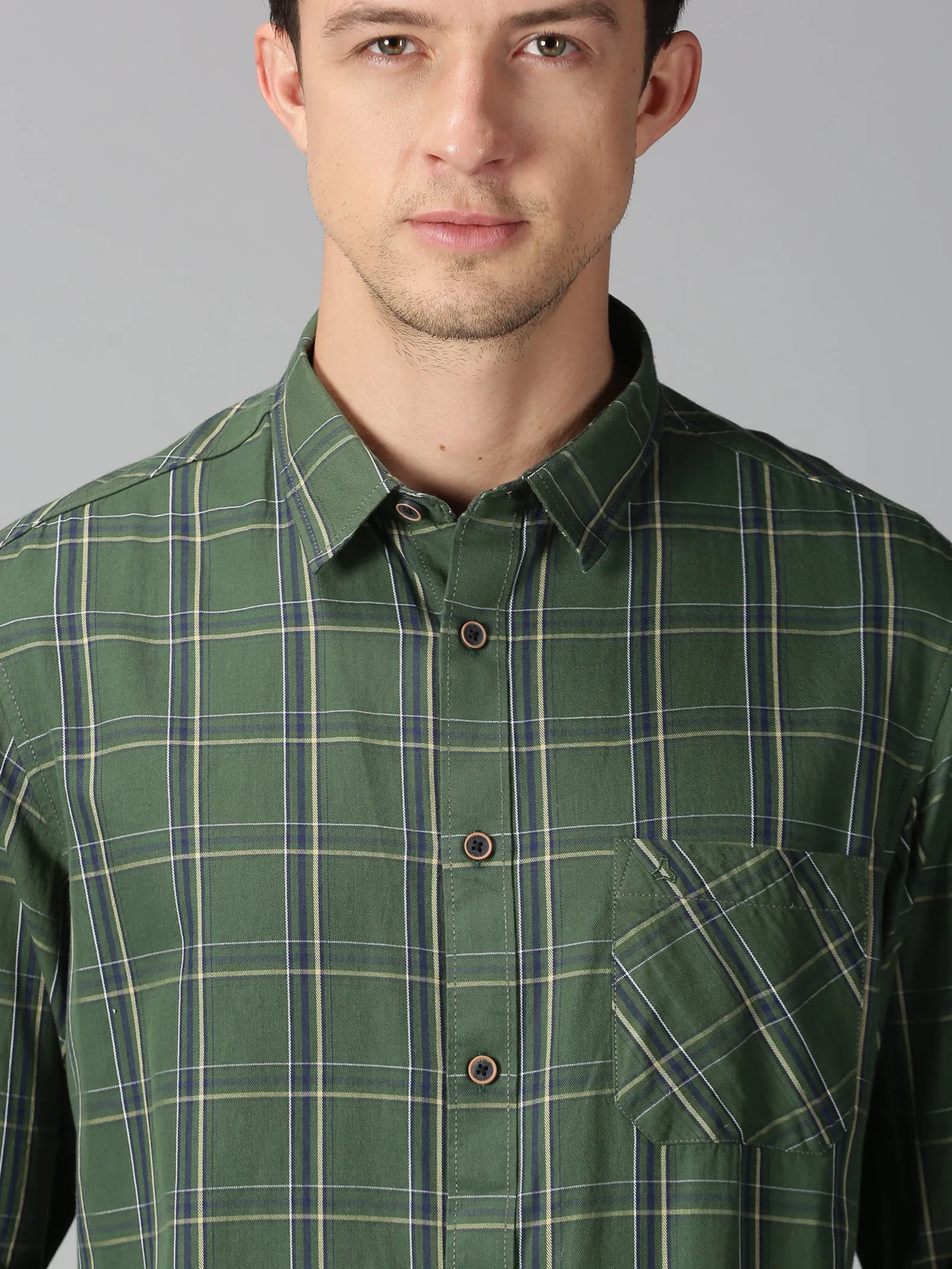 MEN'S GREEN CHECK SLIM FIT SHIRT