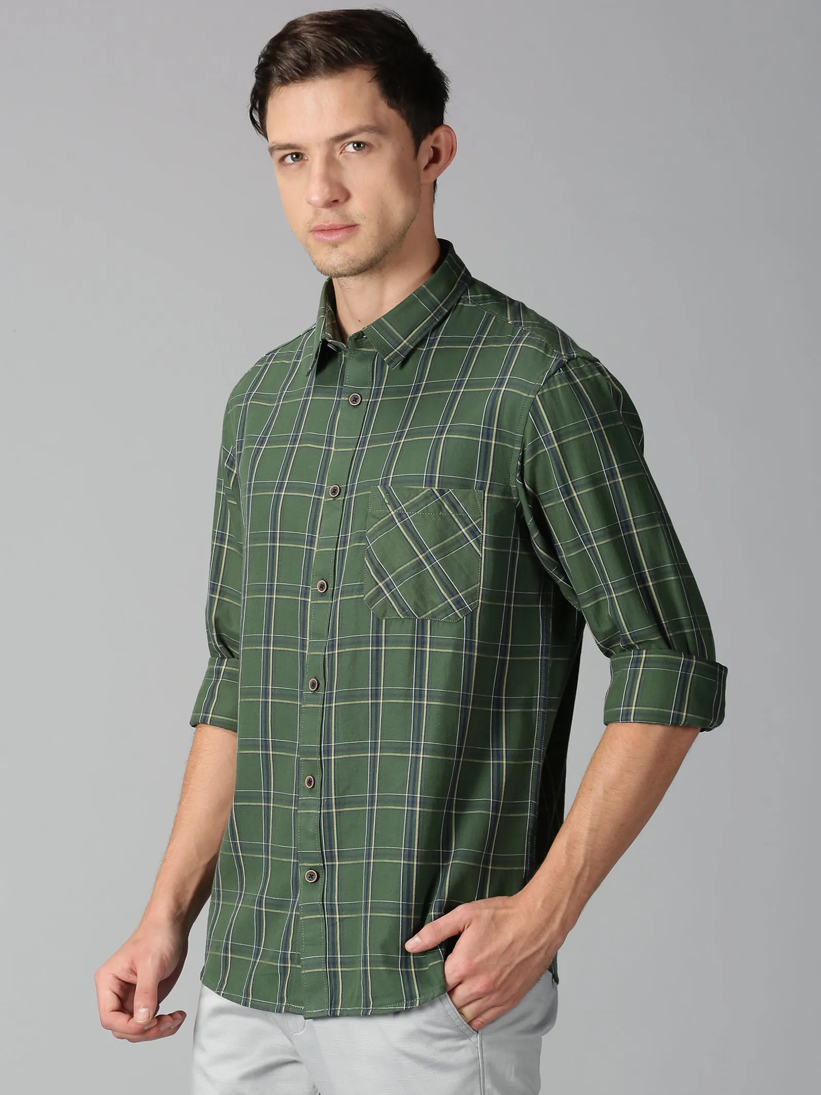 MEN'S GREEN CHECK SLIM FIT SHIRT