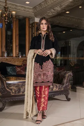 Mihrimah Embroidered Velvet 3 Piece Suit MIH06