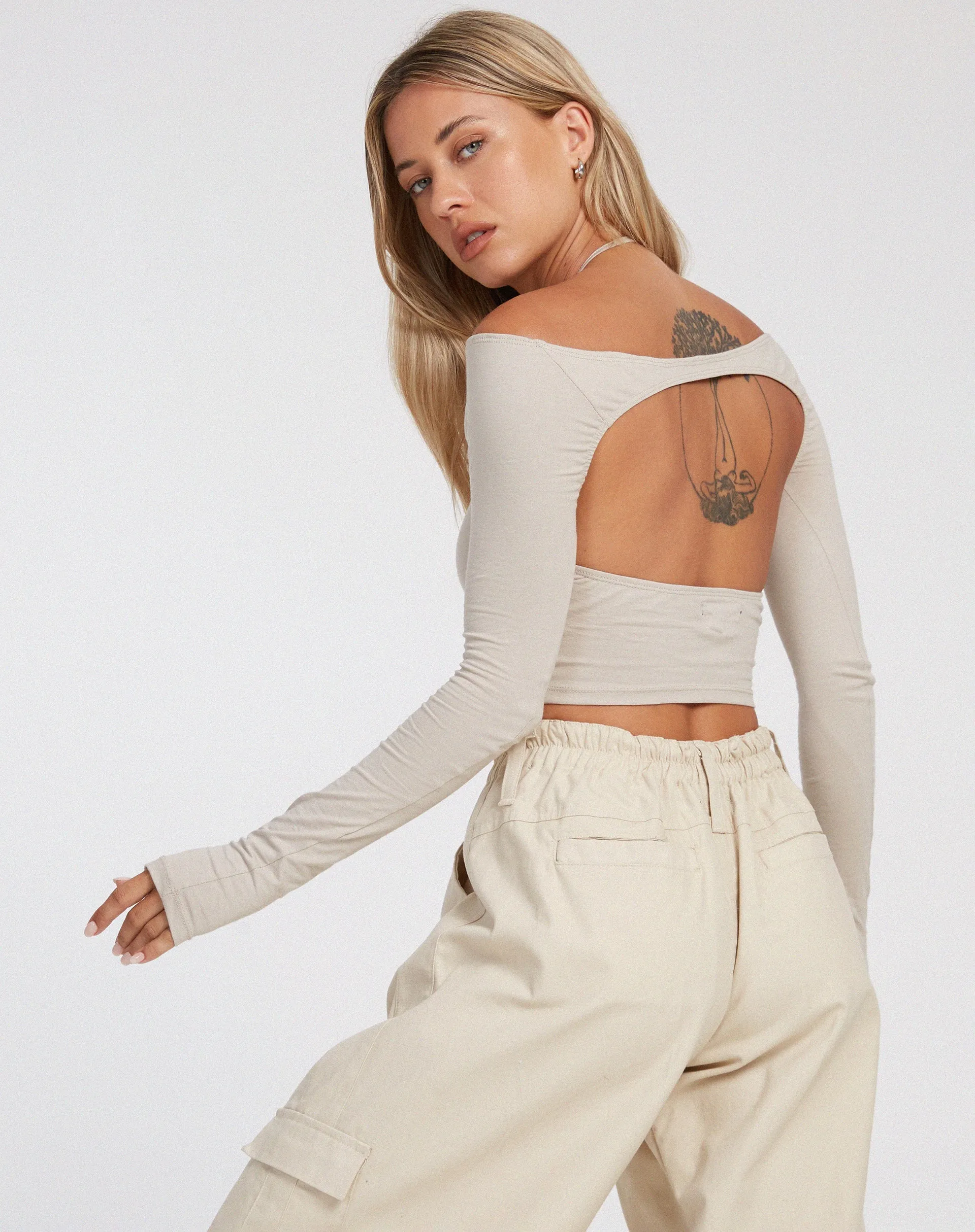 MOTEL ROCKS BRANDY LONG SLEEVE TOP IN COCONUT MILK