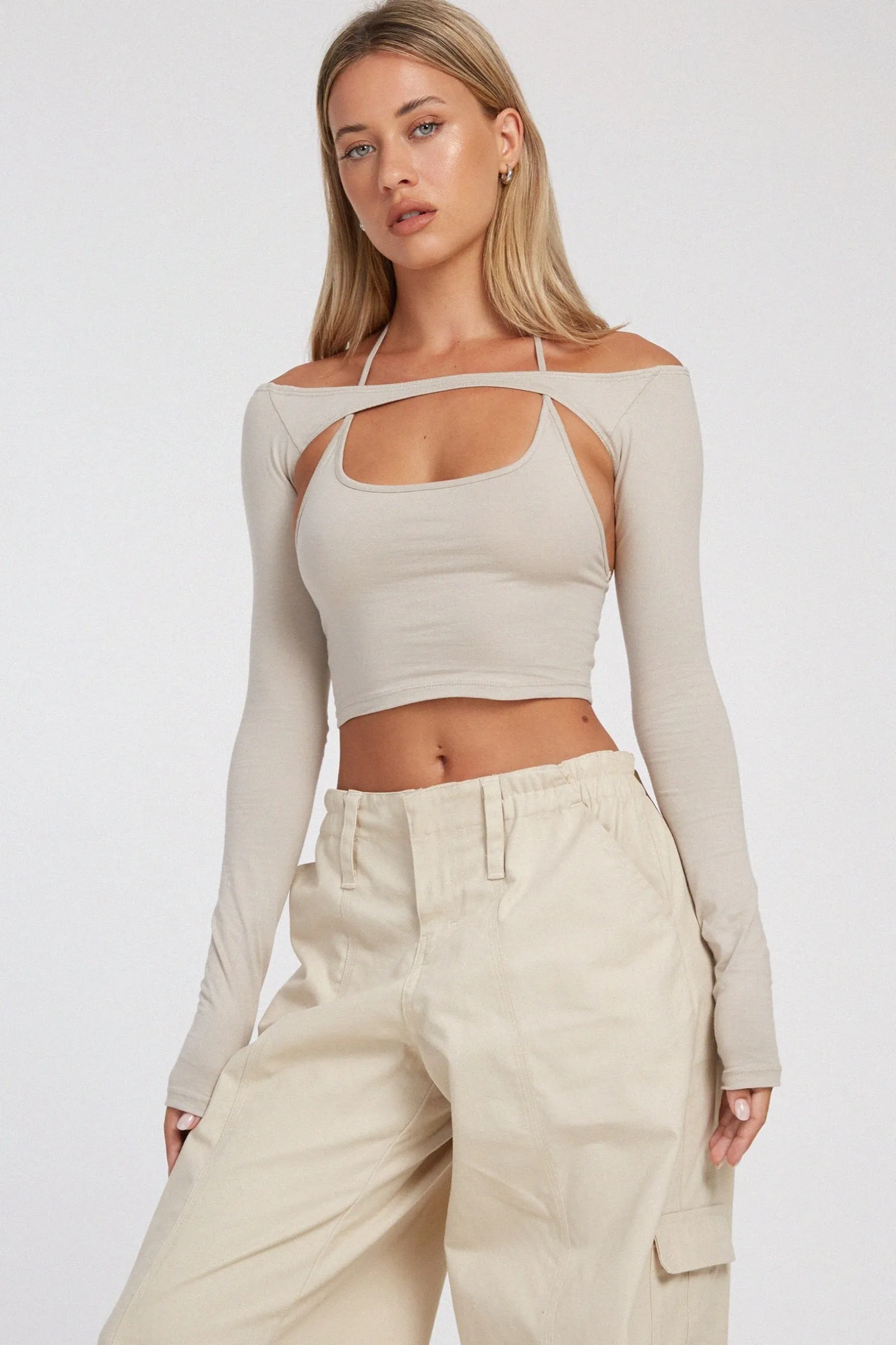 MOTEL ROCKS BRANDY LONG SLEEVE TOP IN COCONUT MILK