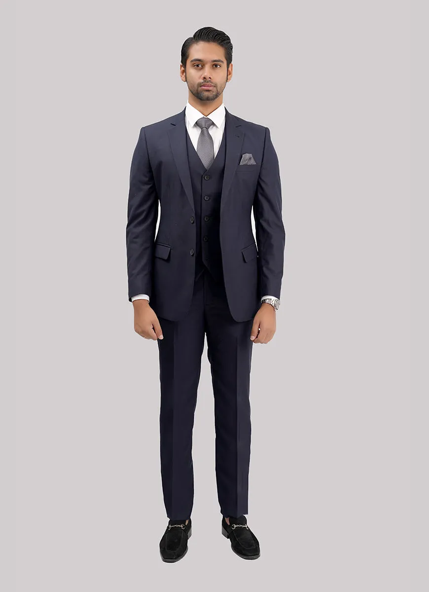 Navy Blue Plain Plain 3-Piece Suit