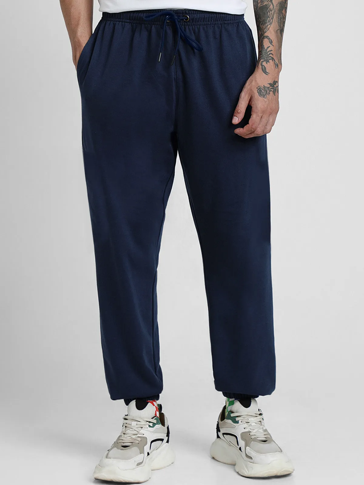 Navy Blue Solid Baggy Fit Joggers