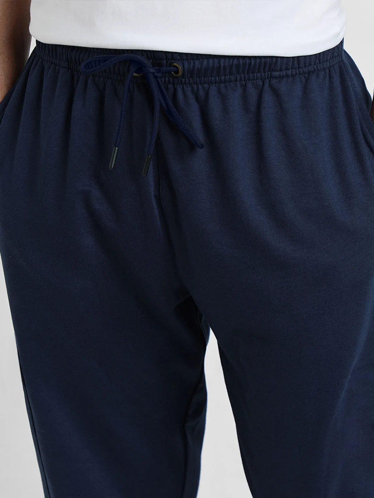 Navy Blue Solid Baggy Fit Joggers