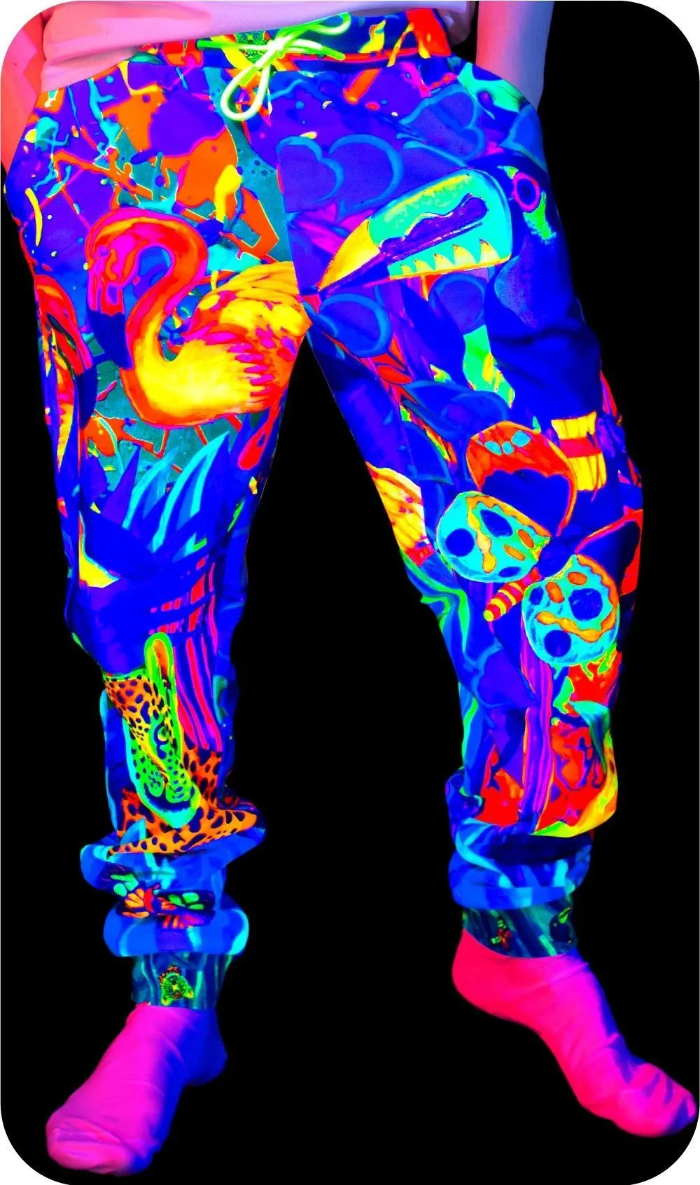 Neon Joggers Neon Blacklight Handmade Art Print Lion Jungle