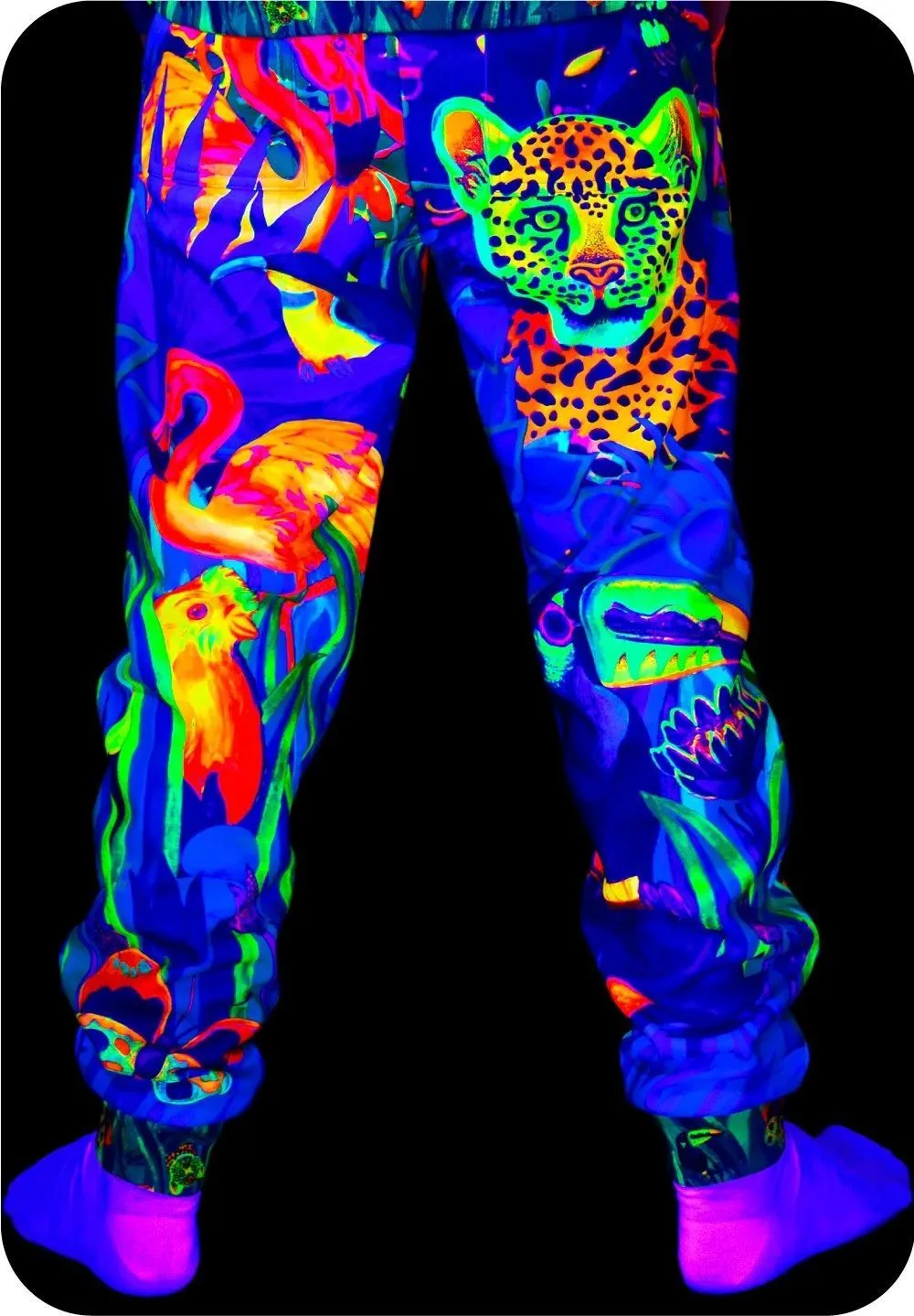 Neon Joggers Neon Blacklight Handmade Art Print Lion Jungle