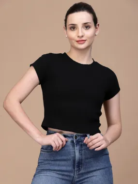 Odour Free Round Neck Fitted Women'S Crop Top