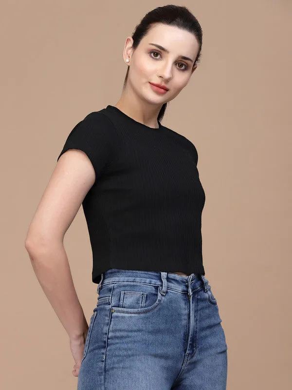 Odour Free Round Neck Fitted Women'S Crop Top