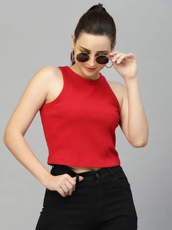 Odour Free Sleeveless Round Neck Crop Top For Women