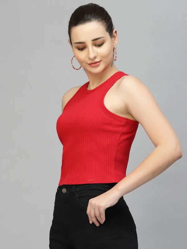 Odour Free Sleeveless Round Neck Crop Top For Women