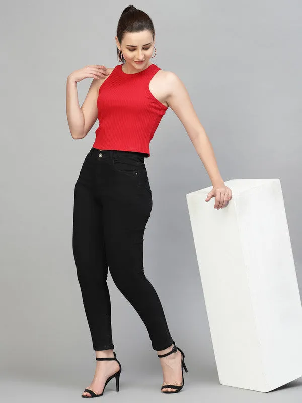 Odour Free Sleeveless Round Neck Crop Top For Women