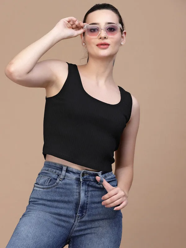 Odour Free U Neck Black Tank Top For Women