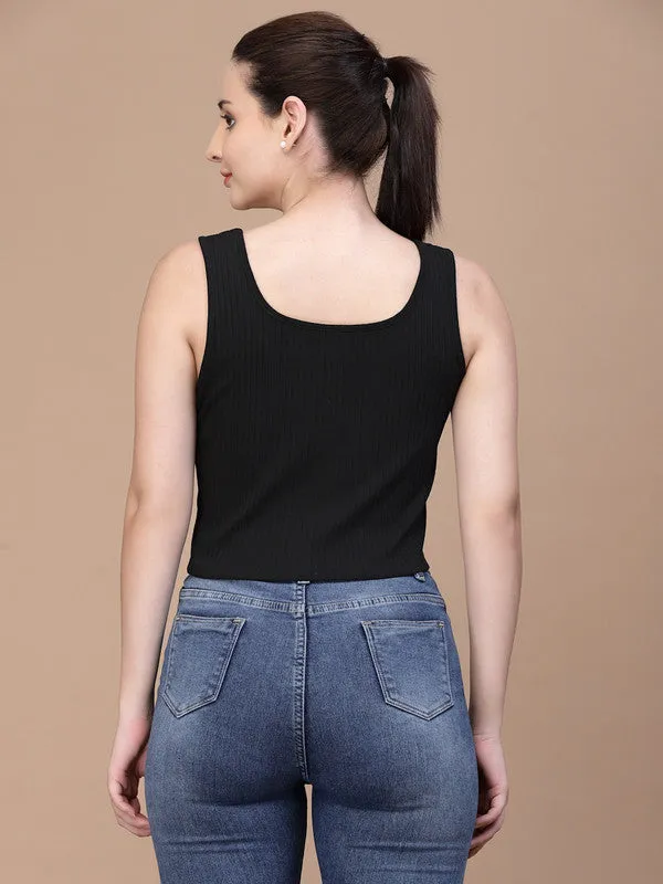 Odour Free U Neck Black Tank Top For Women