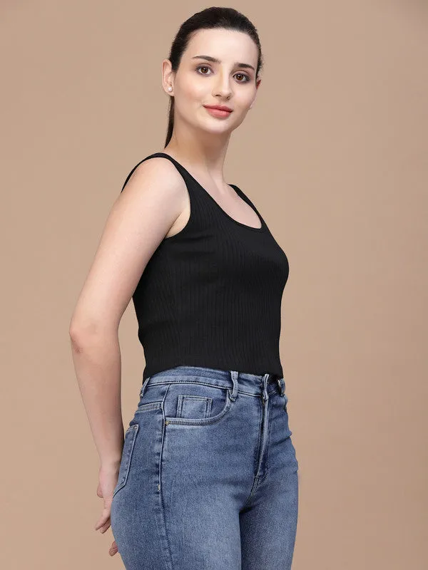 Odour Free U Neck Black Tank Top For Women