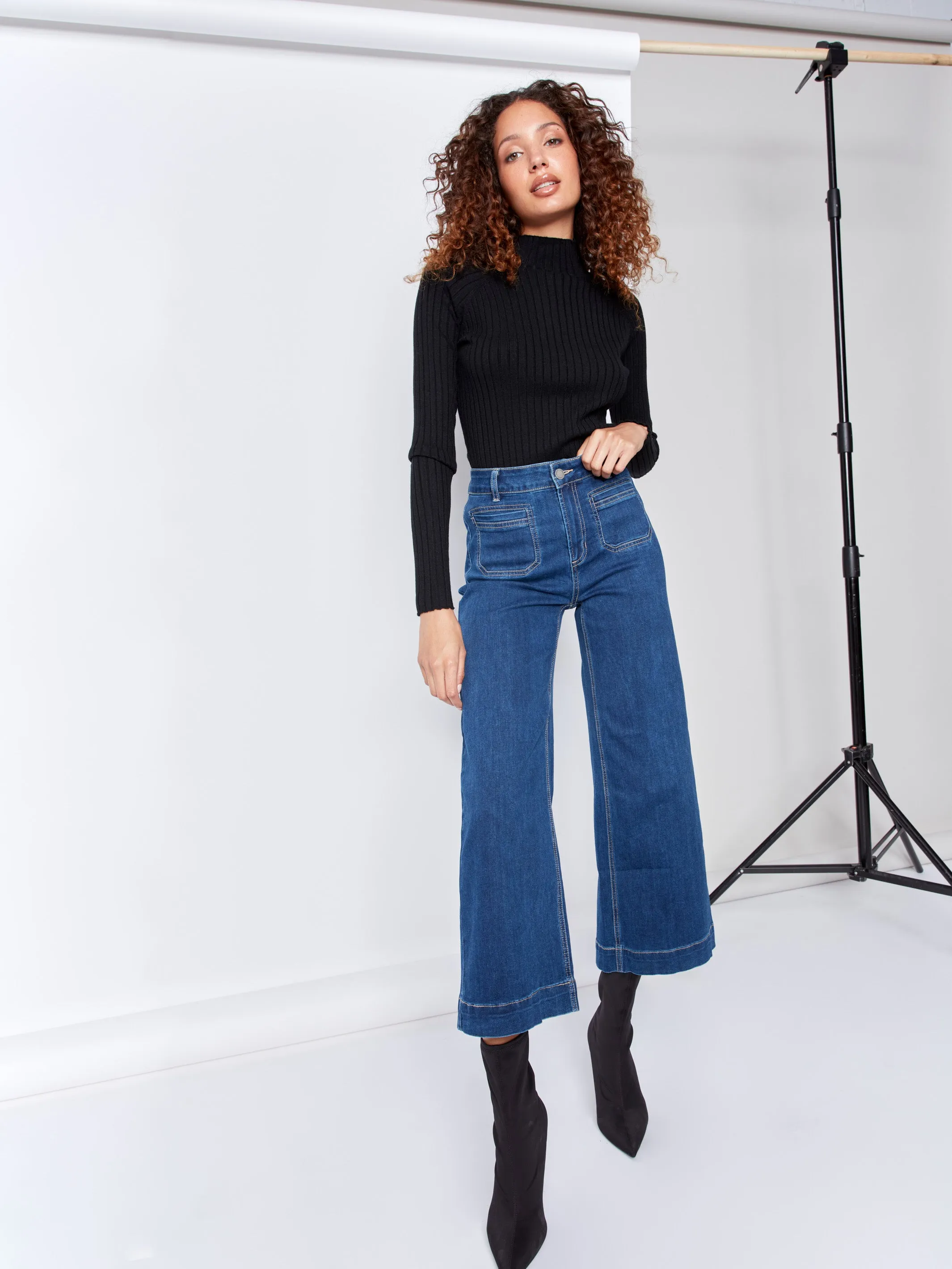 Patch Pocket Flare Jeans - Indigo