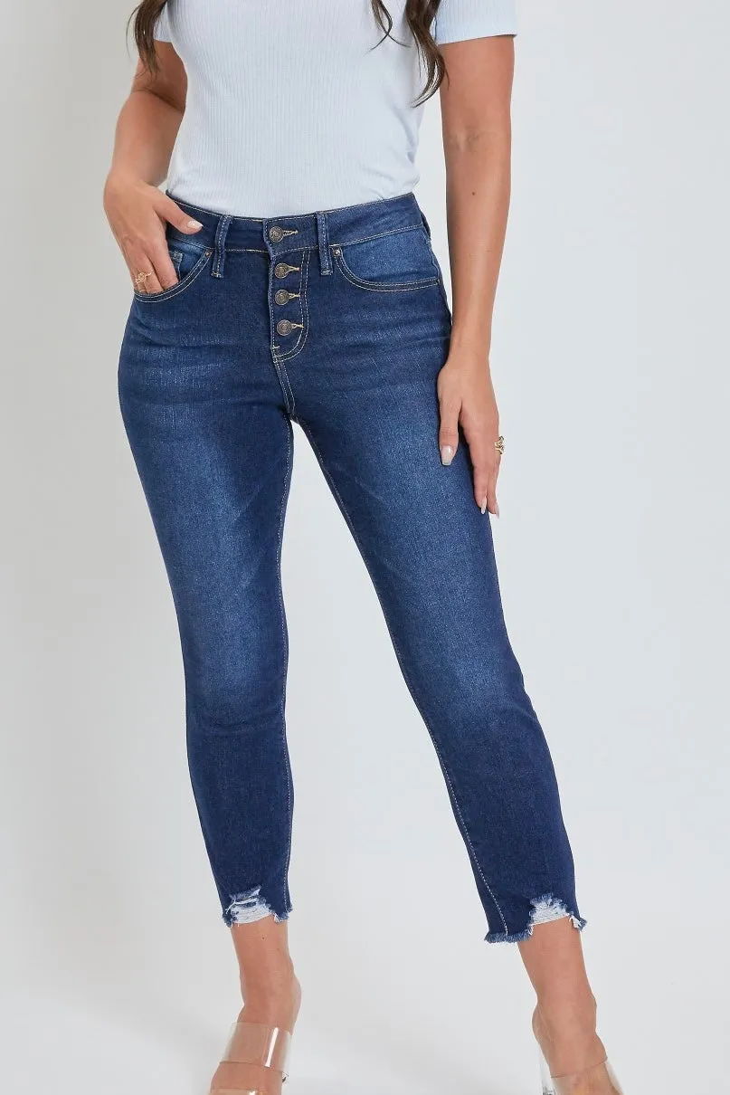 Petite YMI Missy 4 Button Skinny Ankle Jeans- Dark Wash