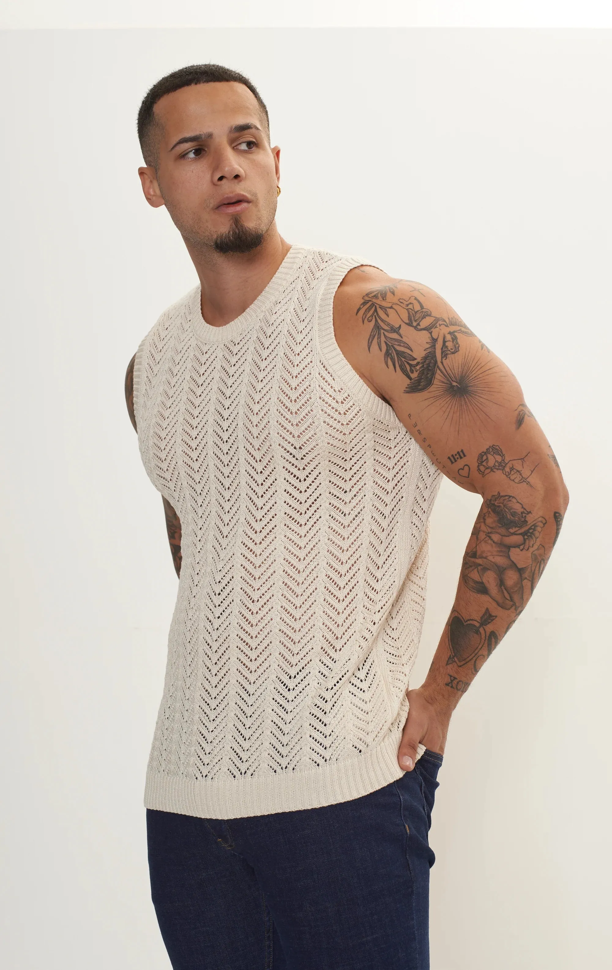 RNT23 crochet muscle tank beige