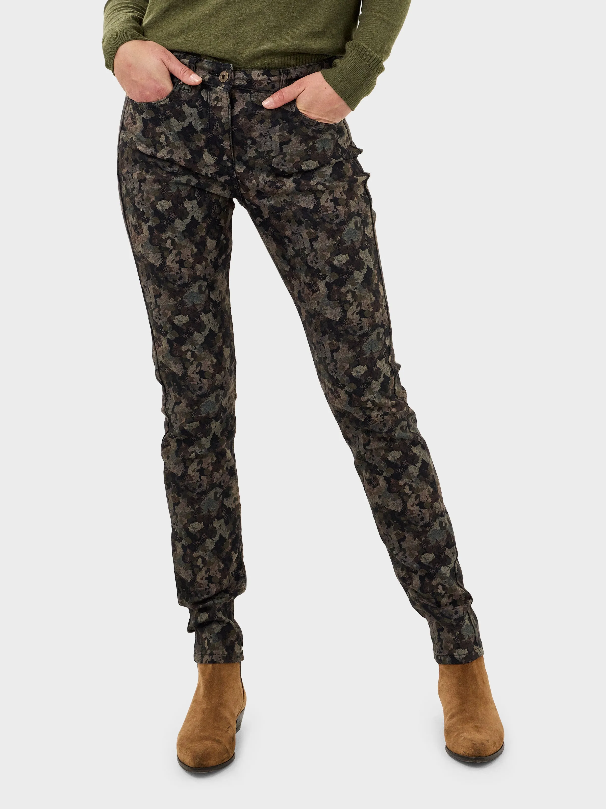 Skinny high waist jeans with print - Military Olive