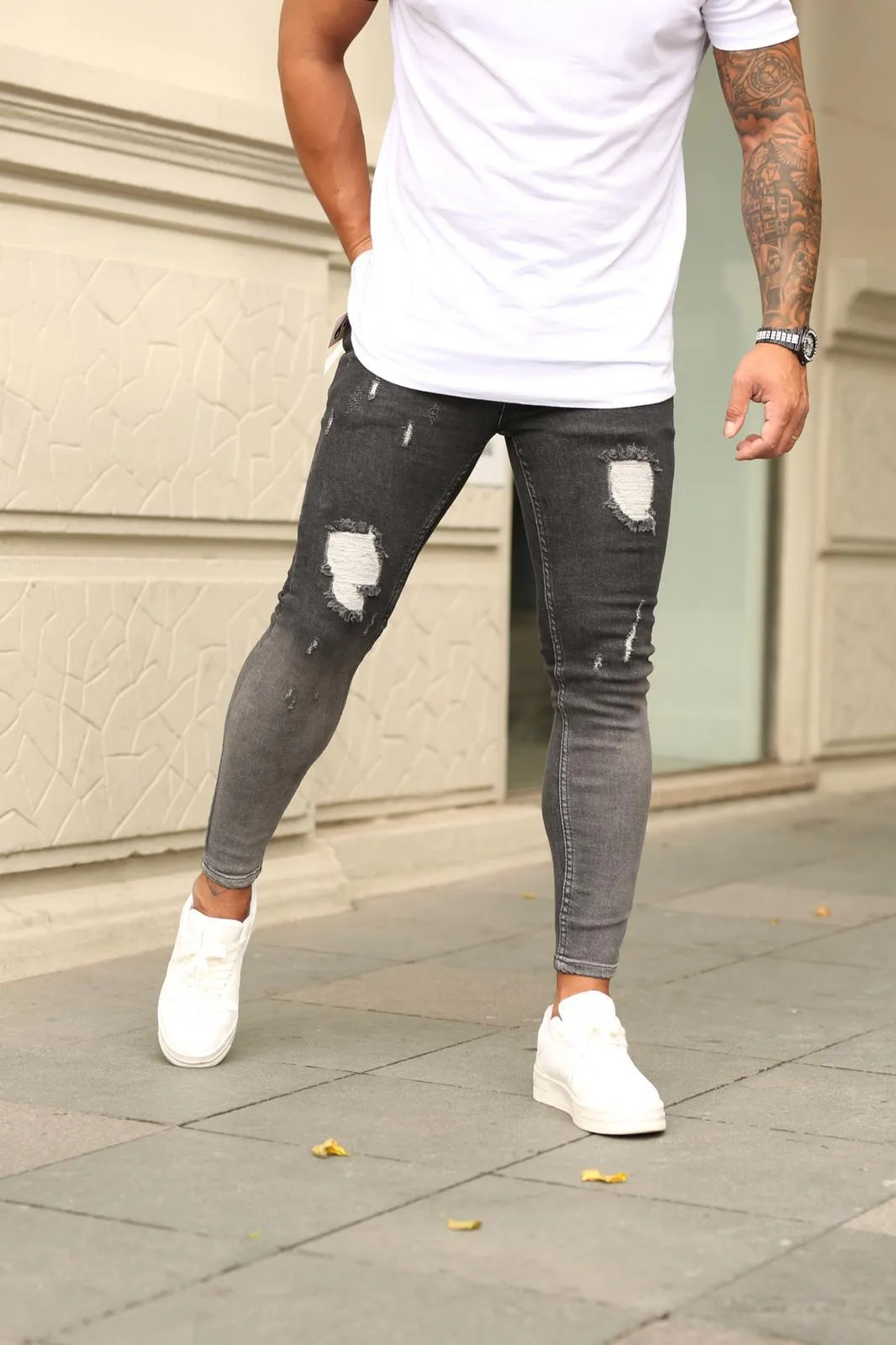 Sneakerjeans Black Ripped Skinny Jeans DP87