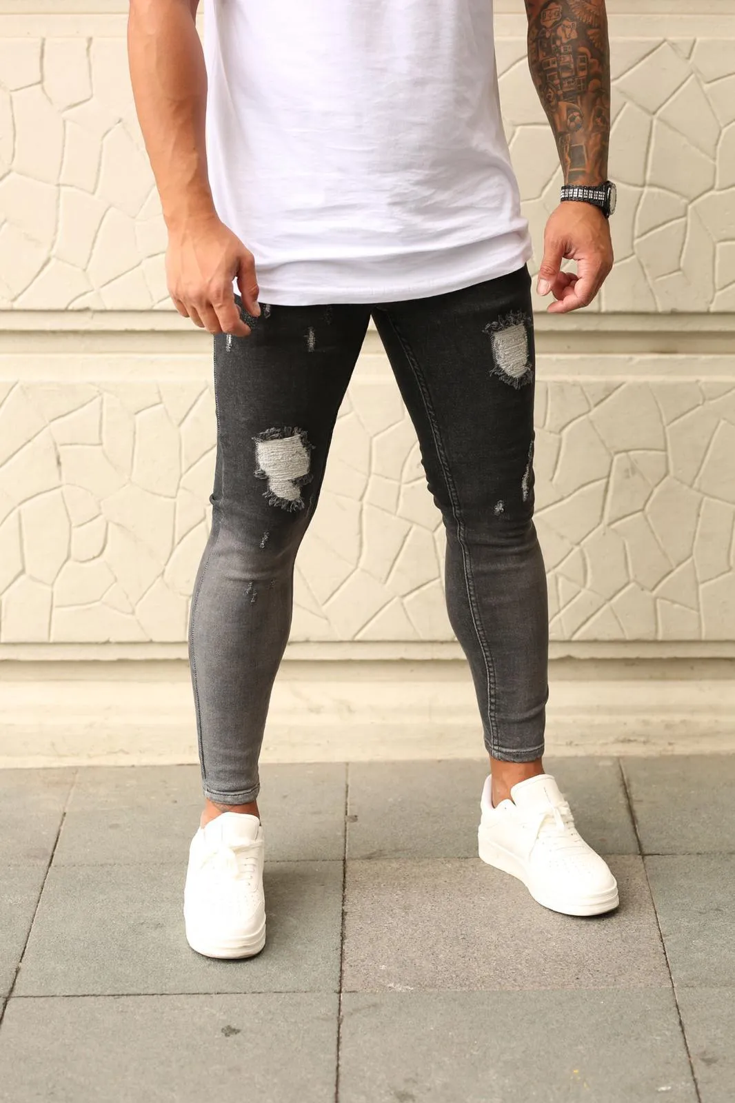 Sneakerjeans Black Ripped Skinny Jeans DP87