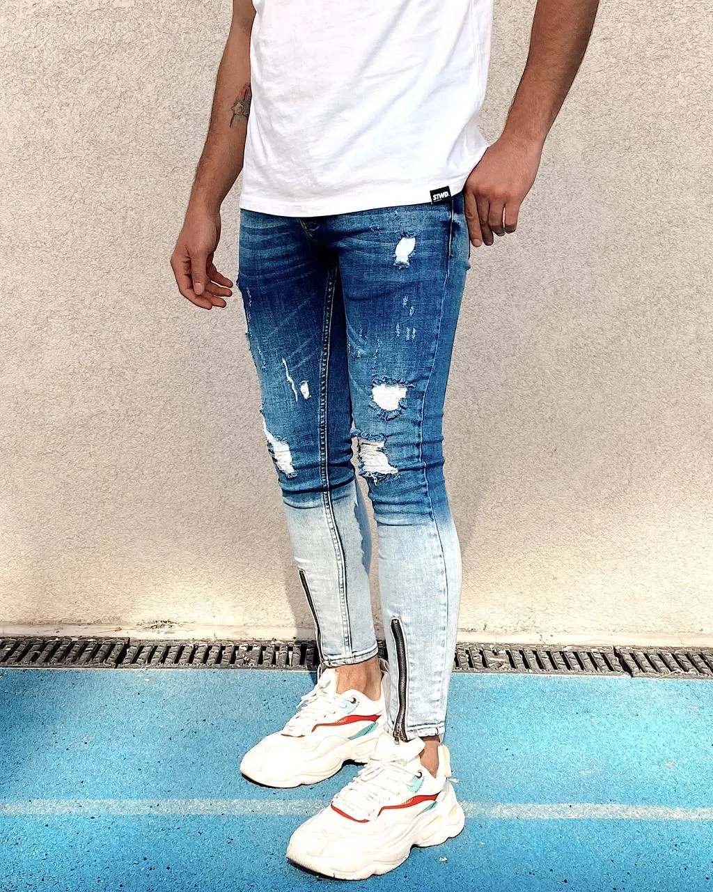 Sneakerjeans Blue Ripped Skinny Jeans R105