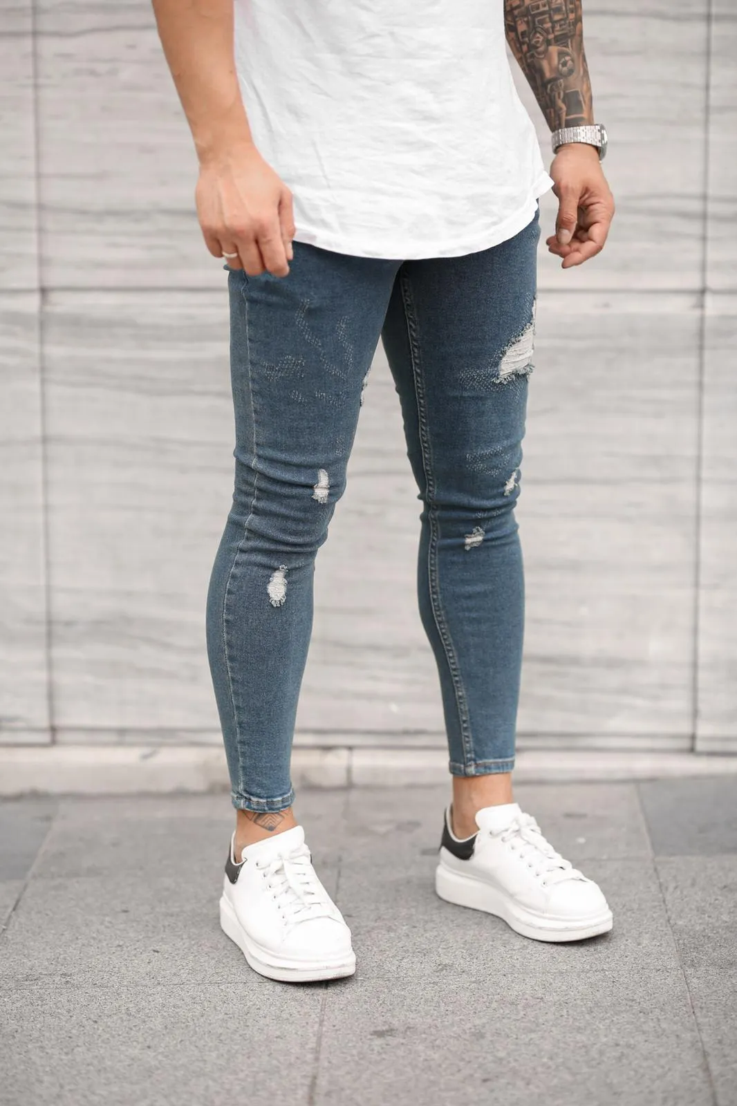 Sneakerjeans Blue Skinny Ripped Jeans DP44