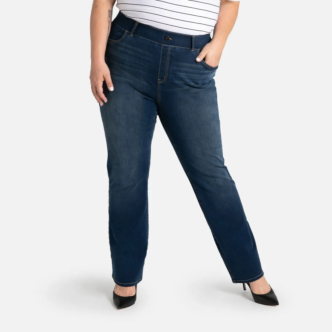 Straight-Leg | 4-Pocket Betabrand Yoga Denim (Dark Vintage Wash)