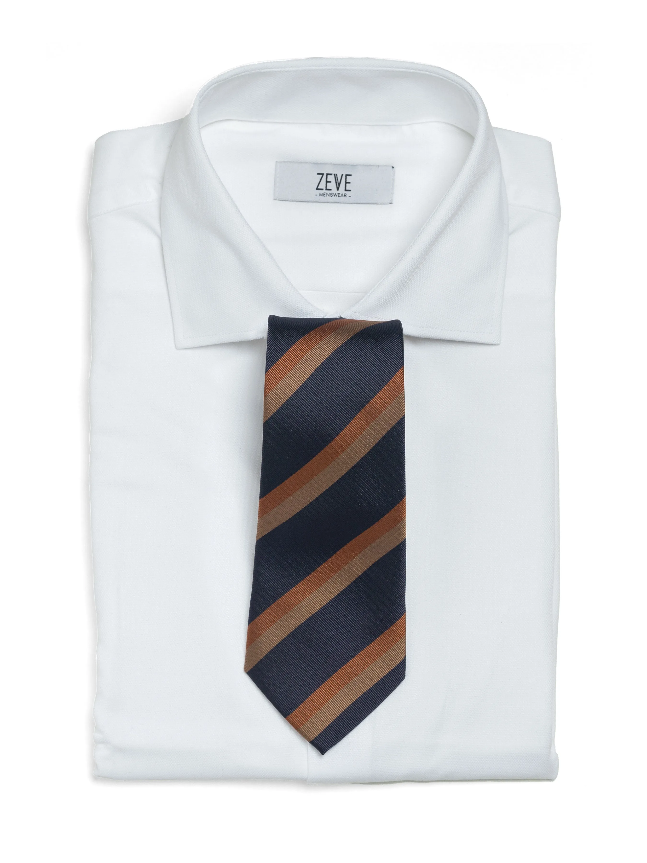 Stripes Tie - Navy Blue With Orange Line