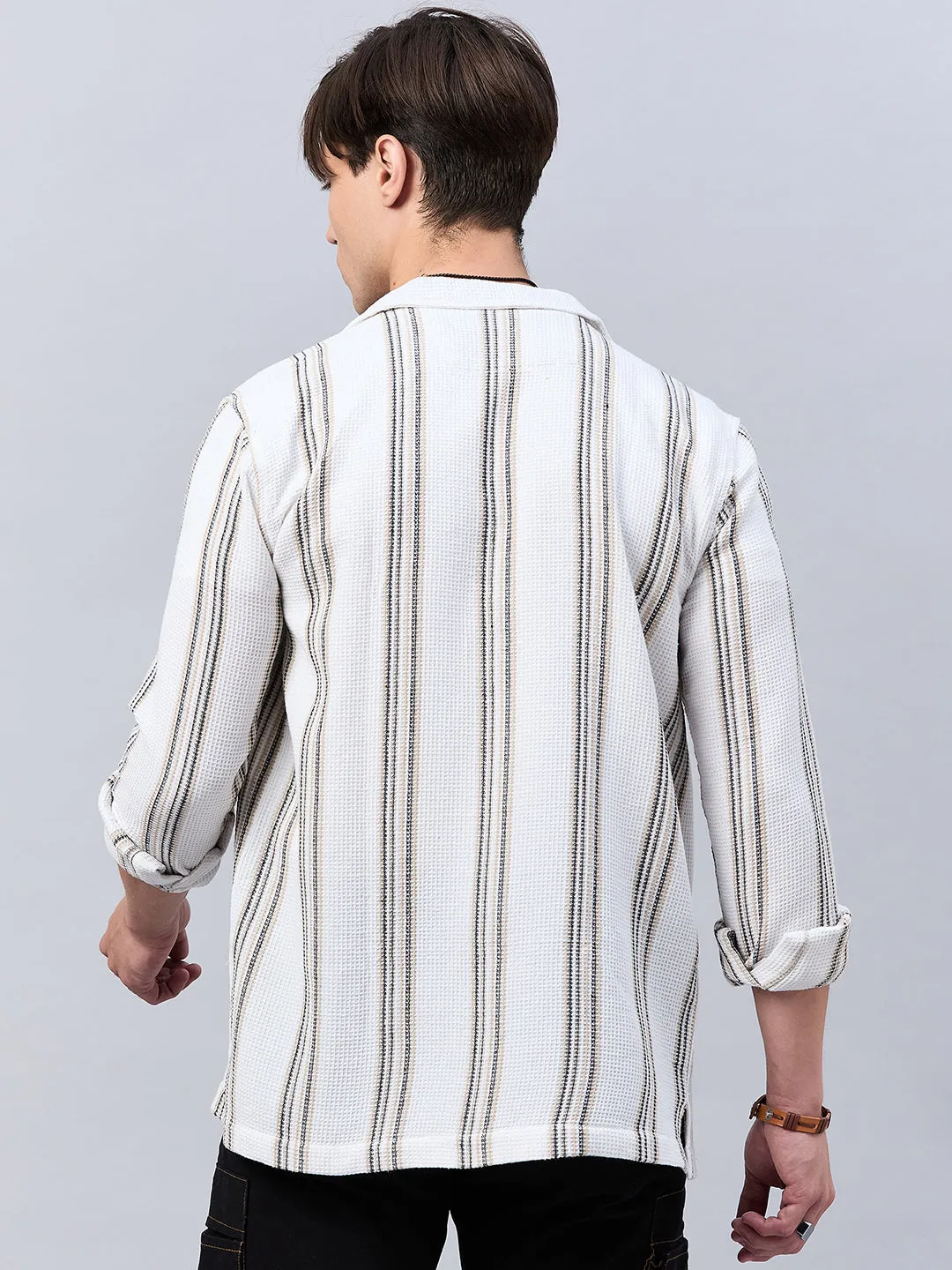 Style Quotient Mens Off white Stripe solid Shirt