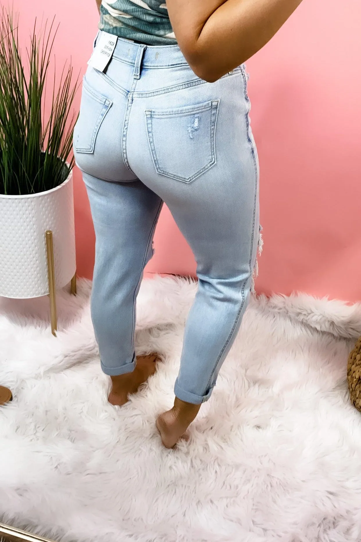 The Miley's- Light Wash High Rise Distressed Boyfriend Jeans