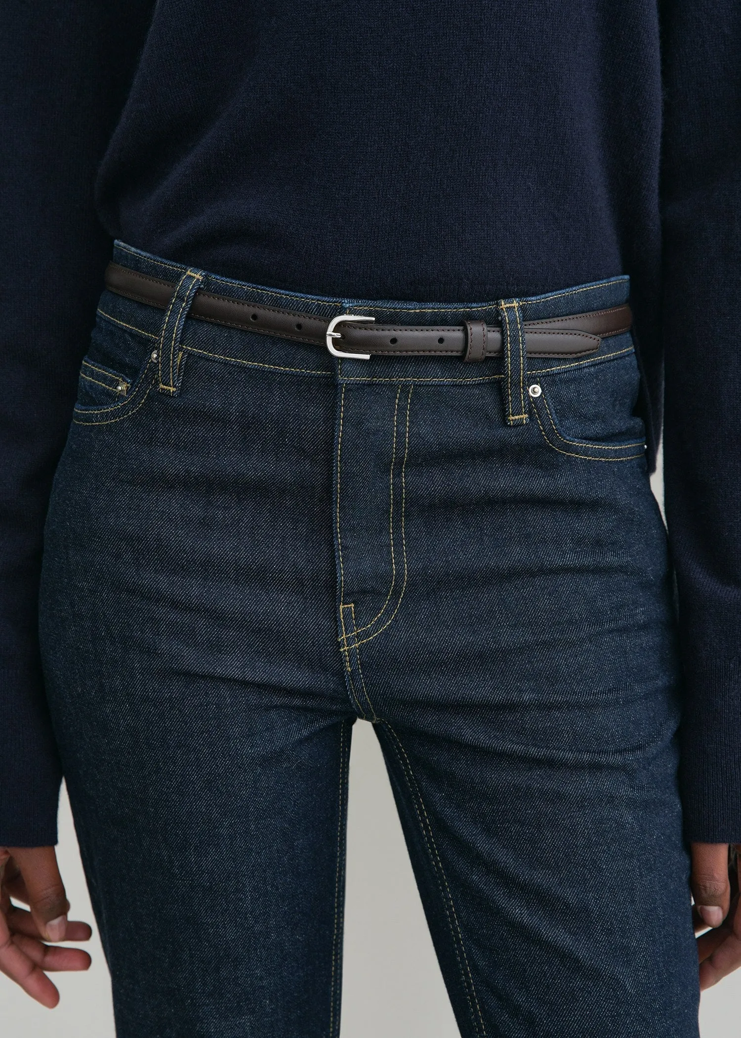 Thin leather trouser belt bark