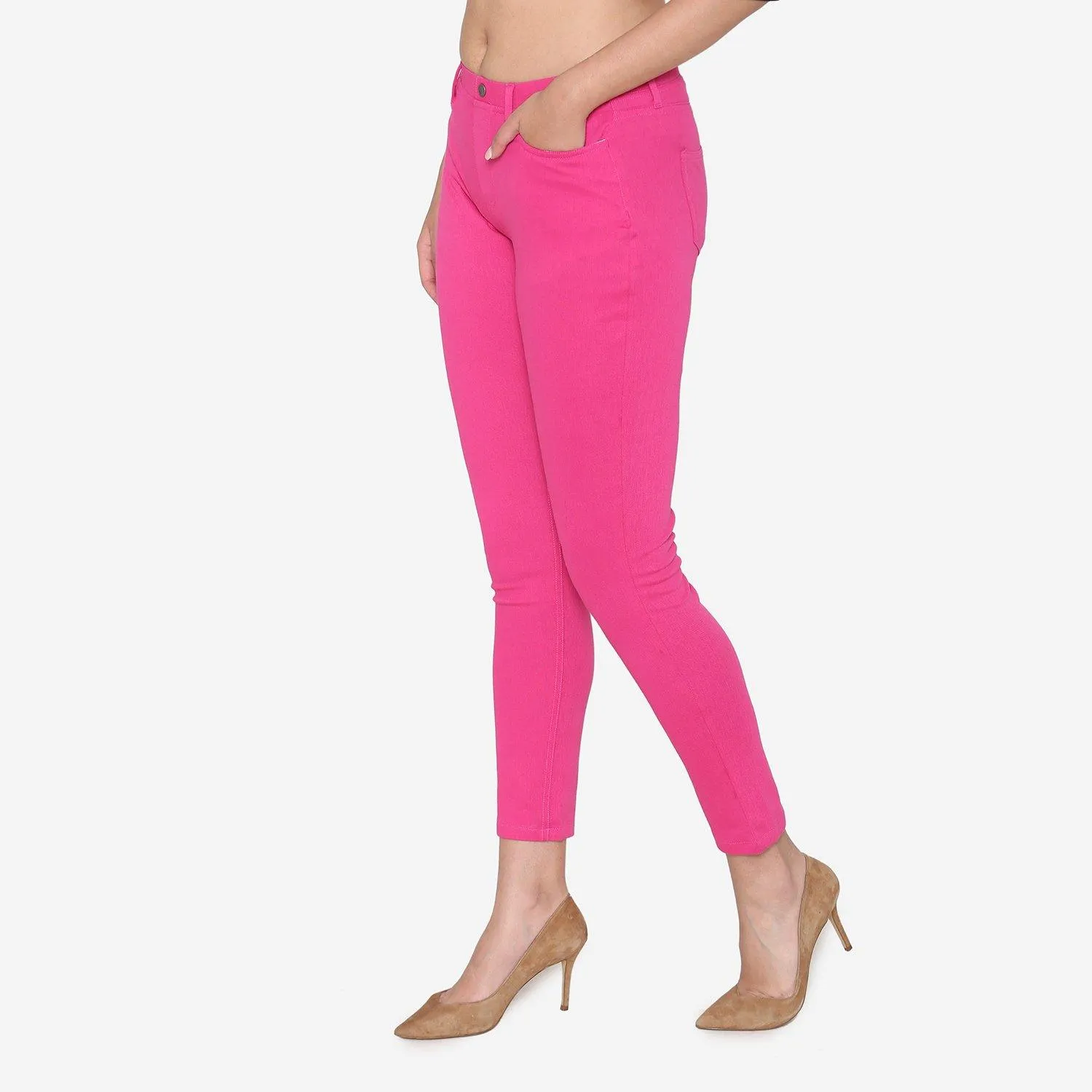 Vami Women's  Cotton Stretchable Jeggings - Magic Pink