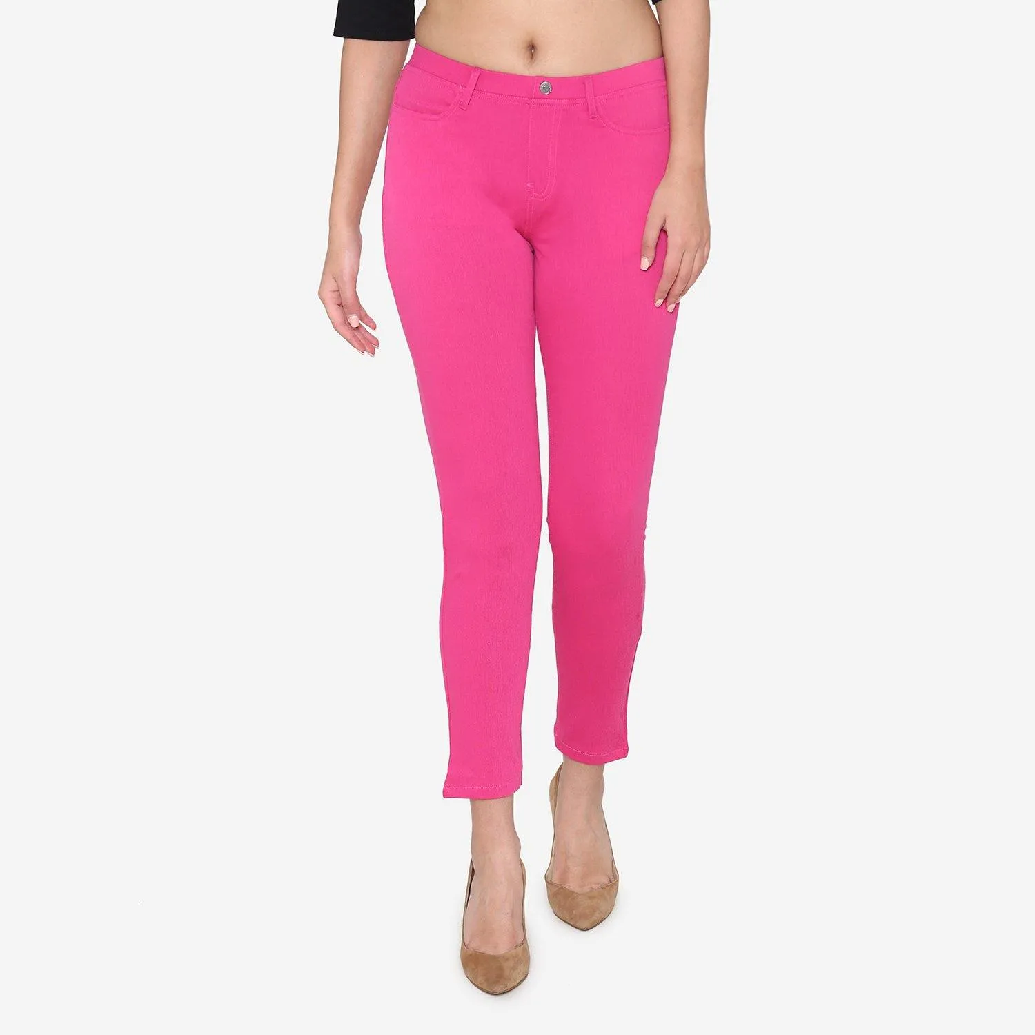 Vami Women's  Cotton Stretchable Jeggings - Magic Pink